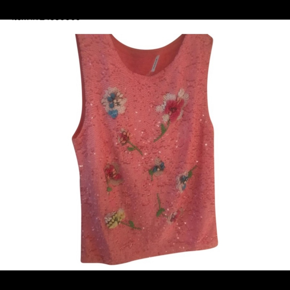 PAROSH pink embellished floral sequin top